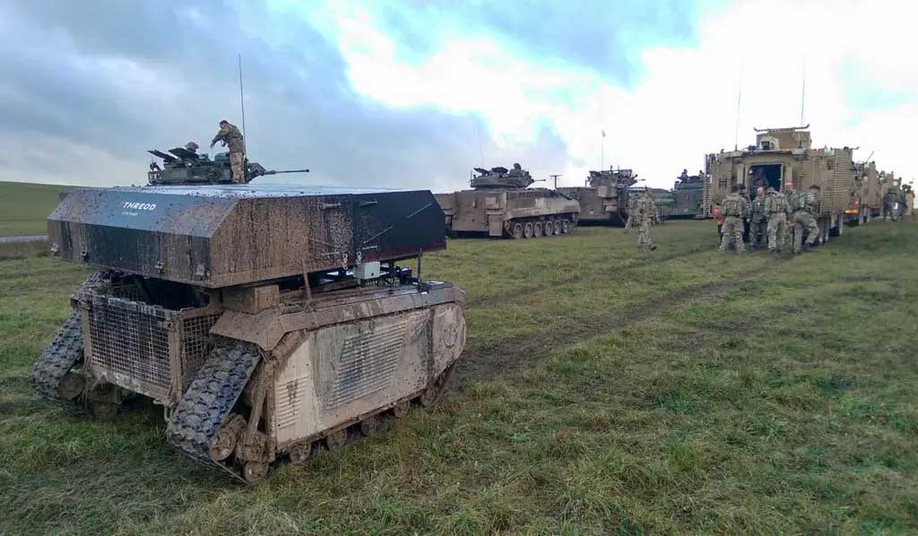 Soldiers in a field with threod Titan UAV