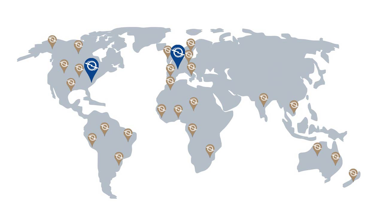 World map with elistair's logo spread in all the countries and states where ressellers are present