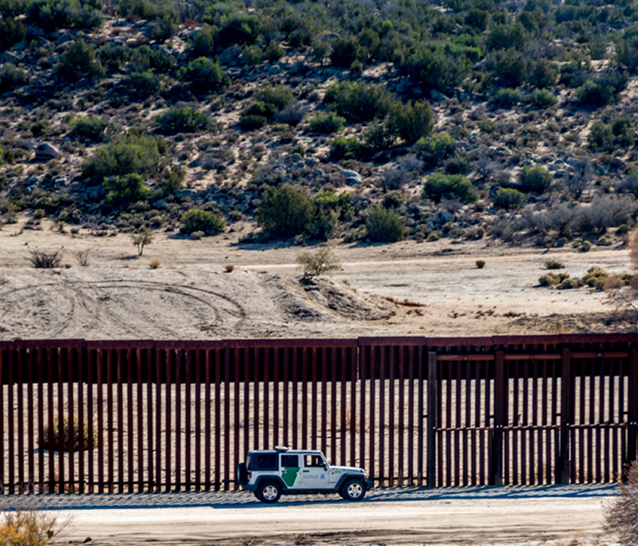 View of the border wall in the desert