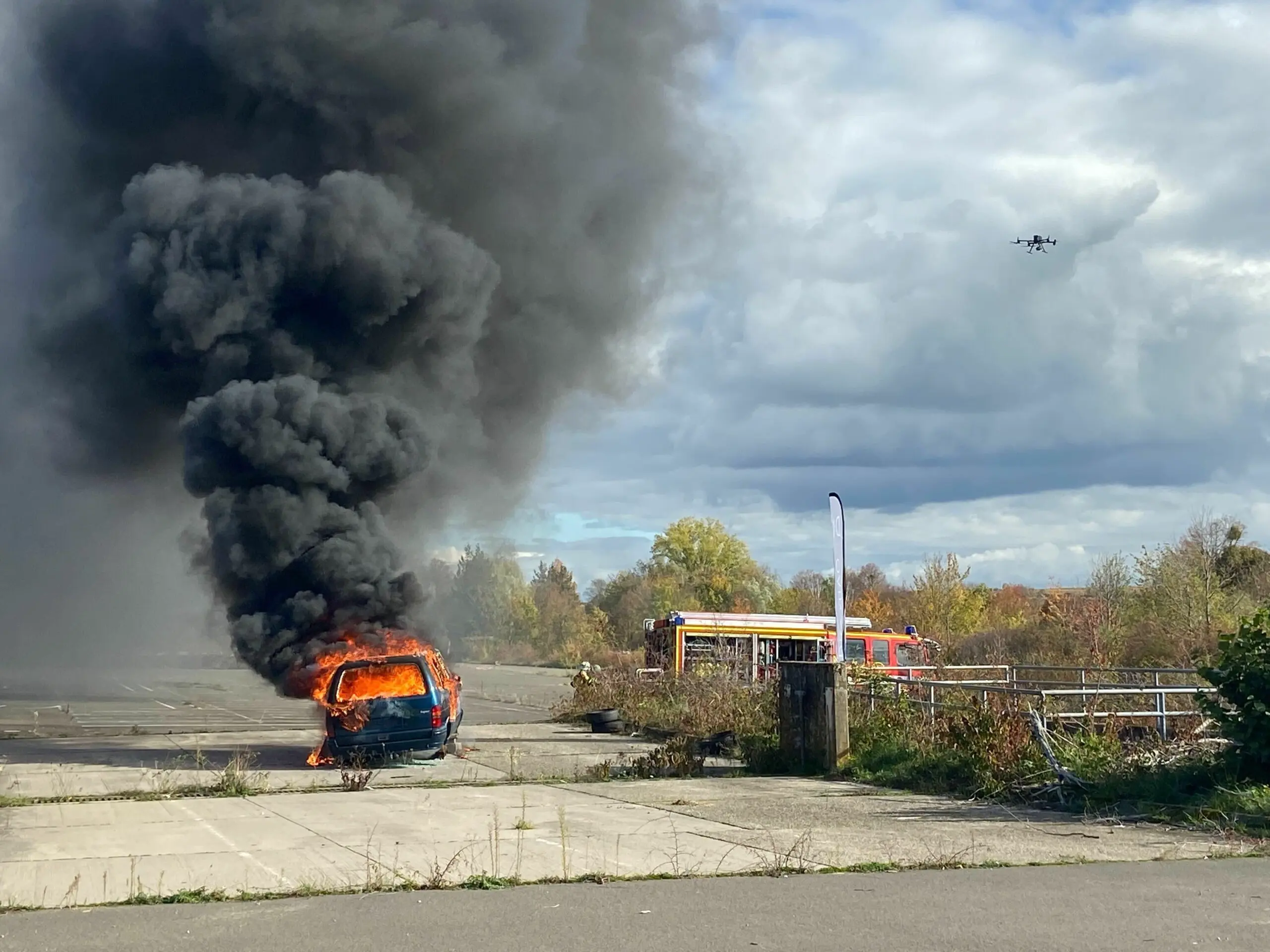 A drone serving as a scout during a fire